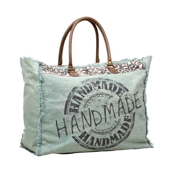 Myra Bag Handbags - Myra Bag EUC Green Handmade  XL floral Canvas Weekender Duffel travel tote